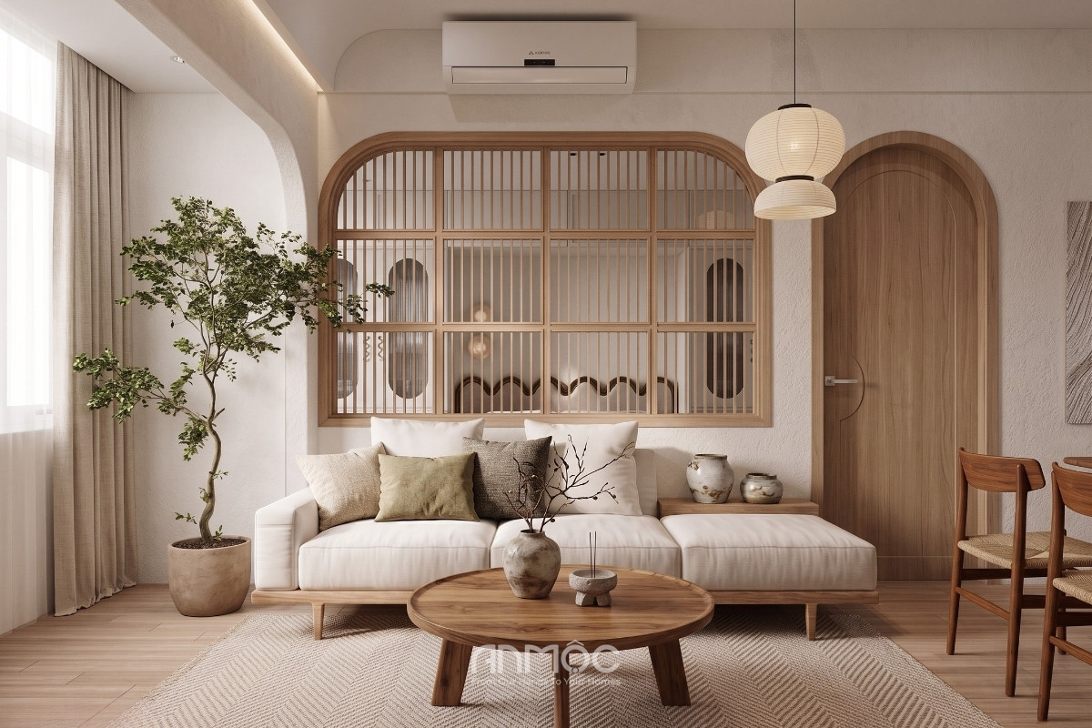 Mẫu thiết kế nội thất phòng khách nhà phố Japandi_An Mộc