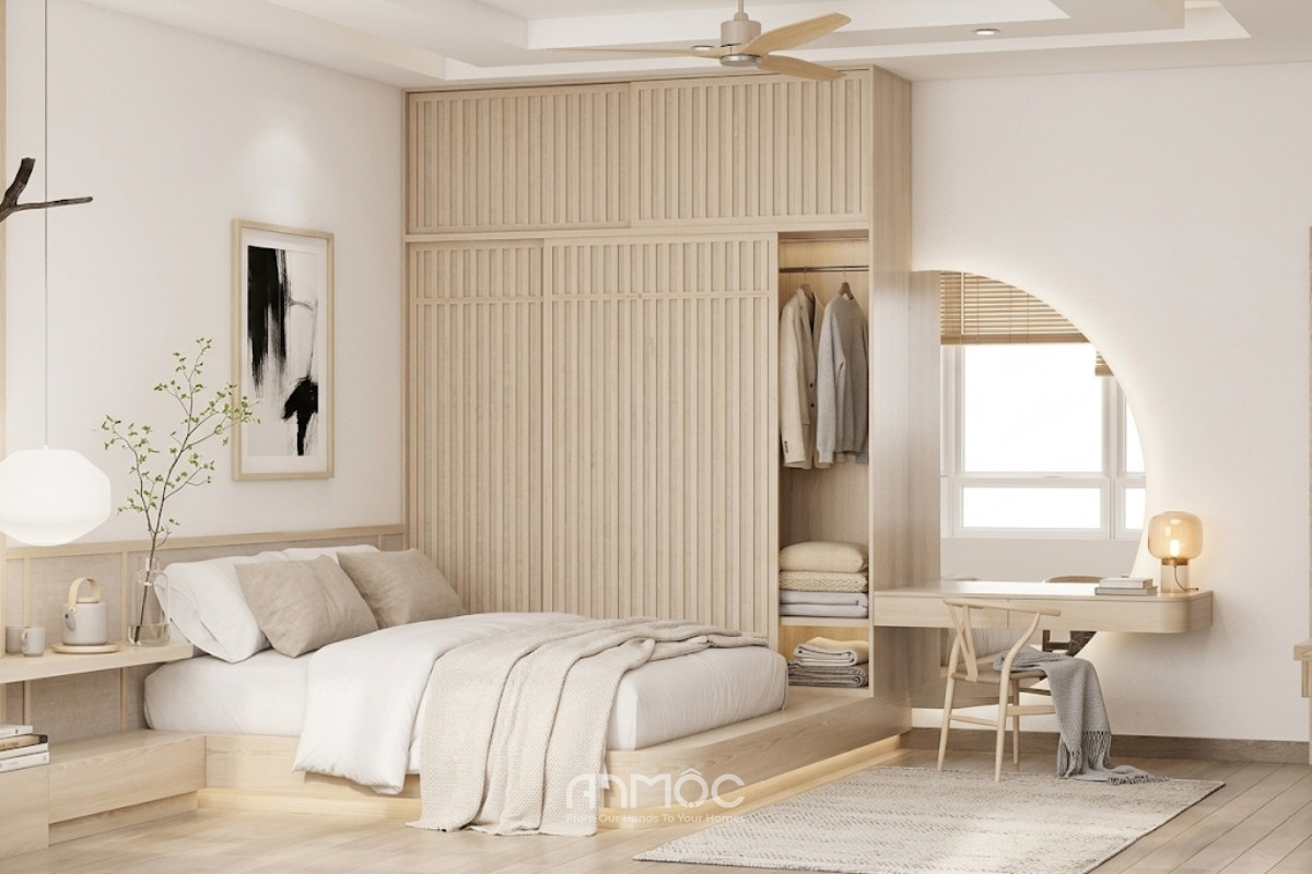 Mẫu thiết kế nội thất phòng ngủ nhà phố Japandi (2)_An Mộc