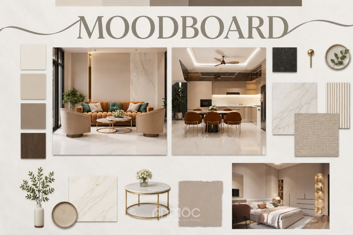 Moodboard trong thiết kế nội thất nhà phố 163m2 anh Minh_An Mộc