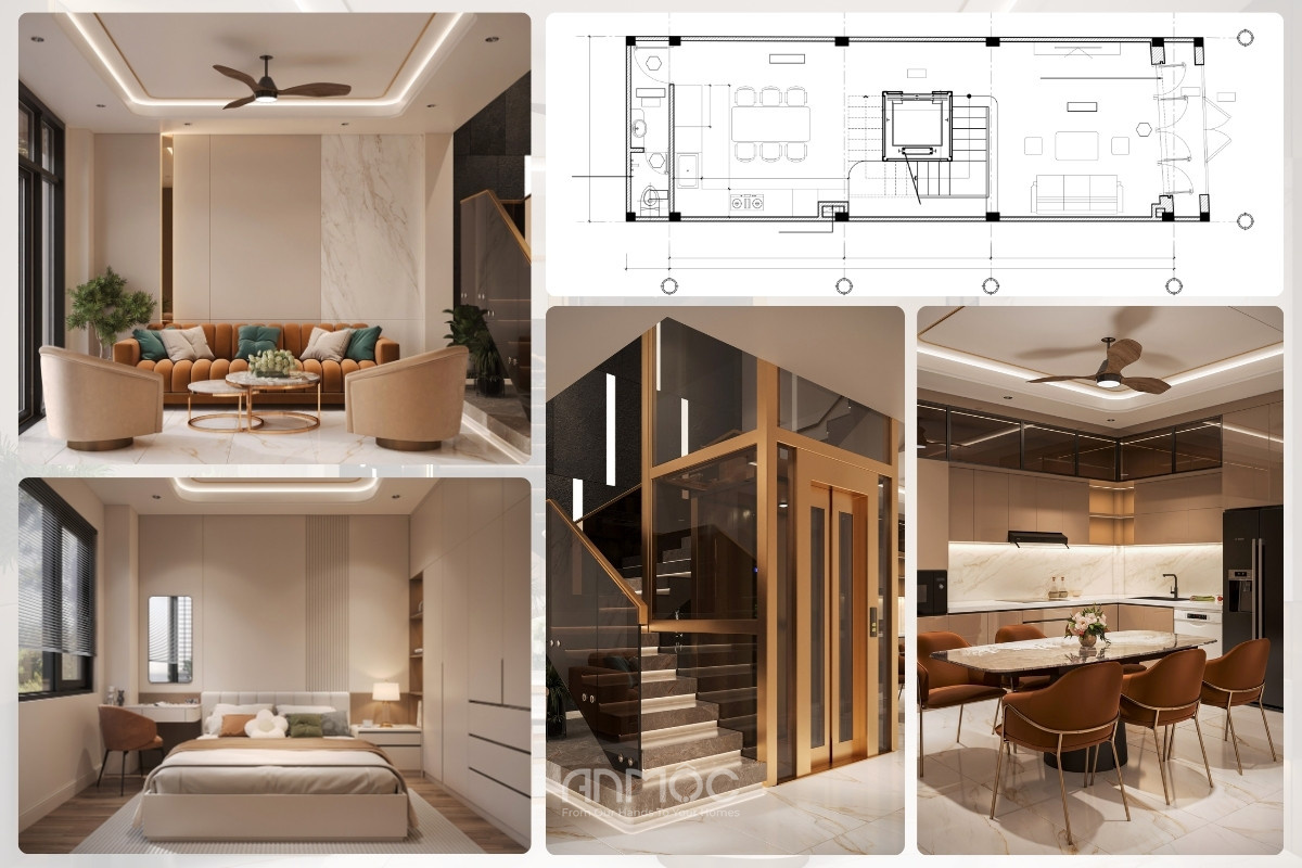 Tổng quan mặt bằng và bản vẽ thiết kế nội thất nhà phố 163m2 anh Minh_An Mộc