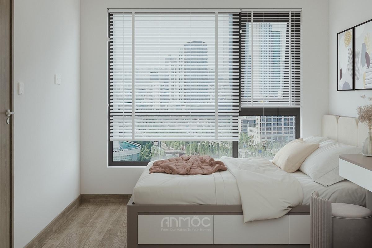 Không gian nghỉ ngơi sáng sủa với giường ngủ cạnh khung cửa sổ