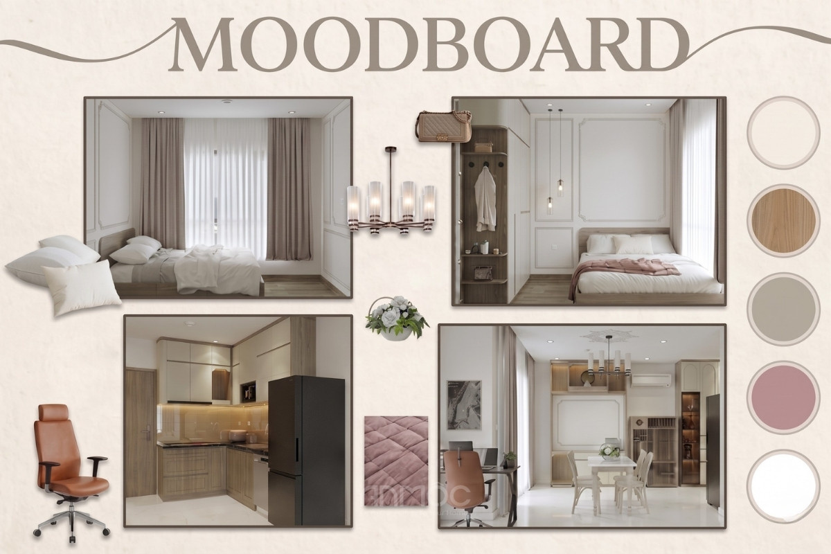 Moodboard của căn hộ chung cư Vinhomes Grand Park với bảng màu nhẹ nhàng