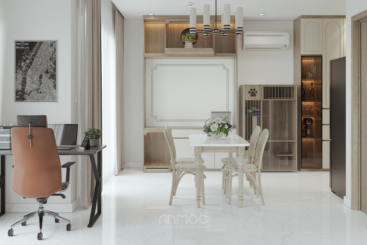Tổng thể nội thất khu vục phòng khách của căn hộ 70m2