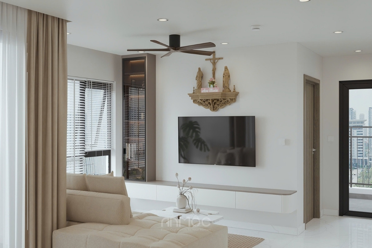 Tổng thể phòng khách hiện đại căn hộ Vinhomes Grand Park 65m2