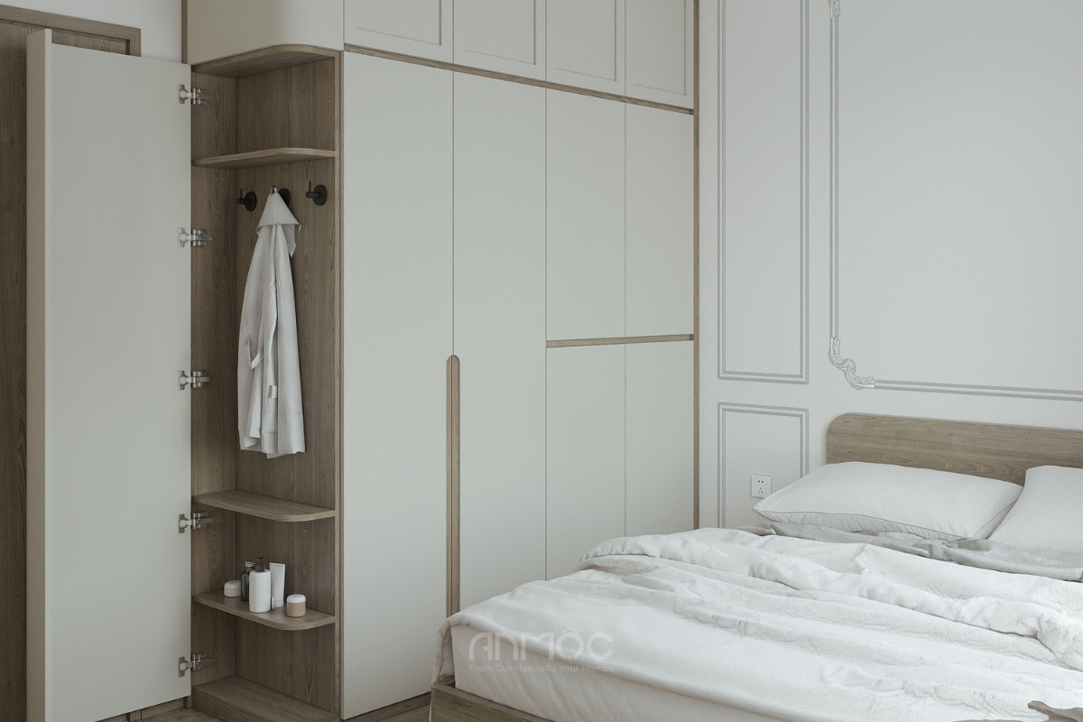 Tủ quần áo thiết kế kết hợp kệ trang trí tiện lợi