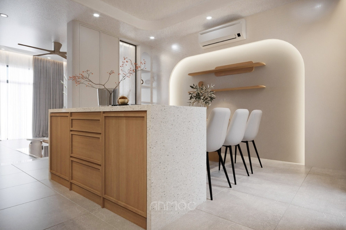 Bàn đảo gỗ ốp đá tinh tế