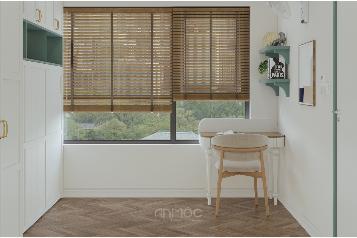 Bàn làm việc nhỏ gọn được đặt ngay góc phòng ngủ 2