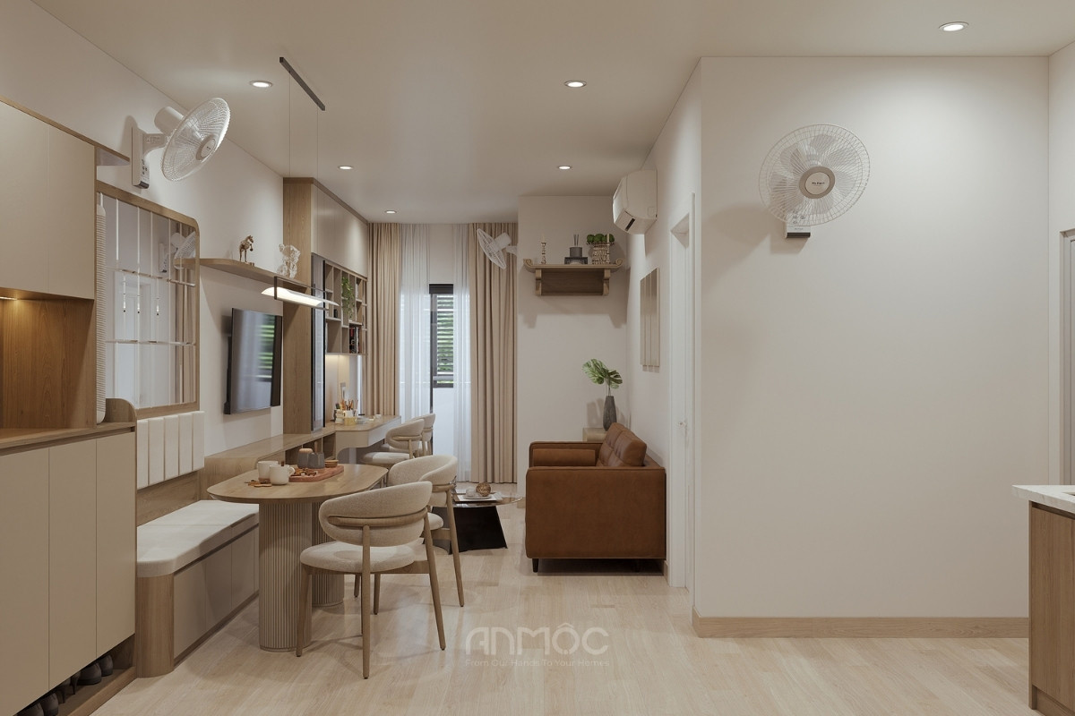 Góc nhìn từ phòng bếp hướng ra phòng khách