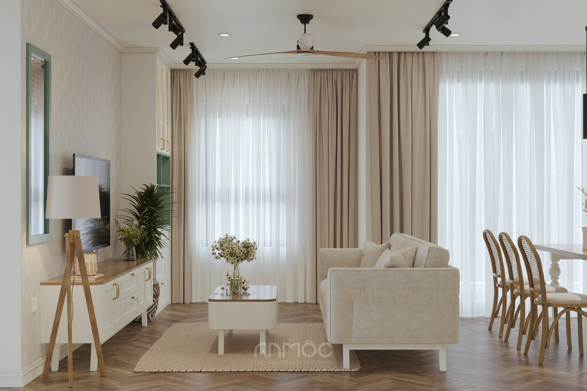 Hướng nhìn từ phòng bếp qua phòng khách