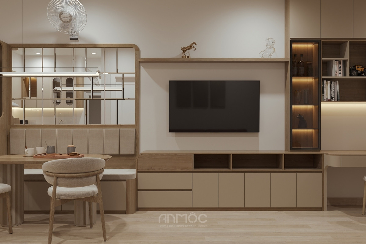 Kệ tivi được thiết kế thông minh giúp tiết kiệm diện tích không gian