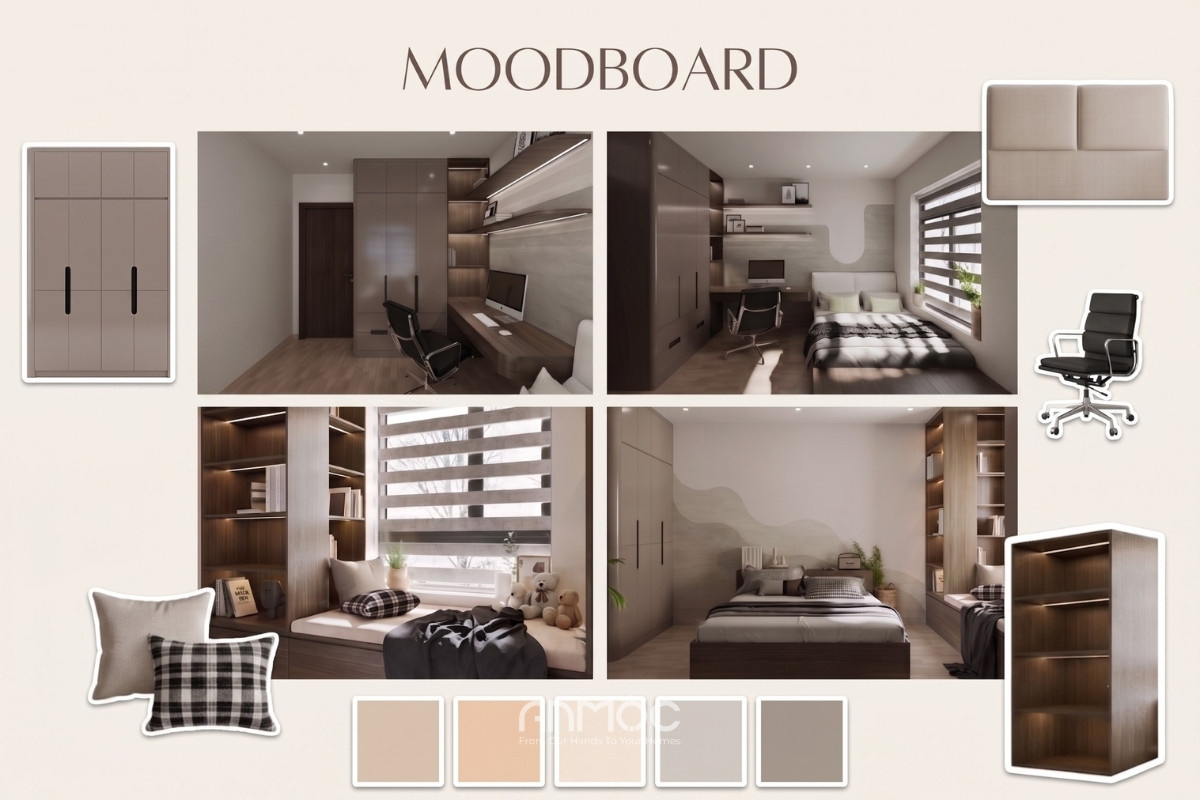 Nội thất phòng ngủ chung cư Diamond Riverside với tông màu hiện đại