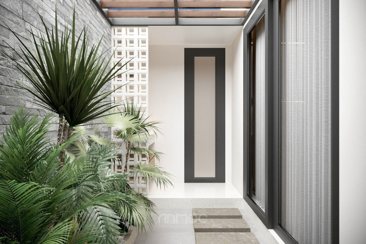 Sân sau phòng bếp có giếng trời mát mẻ