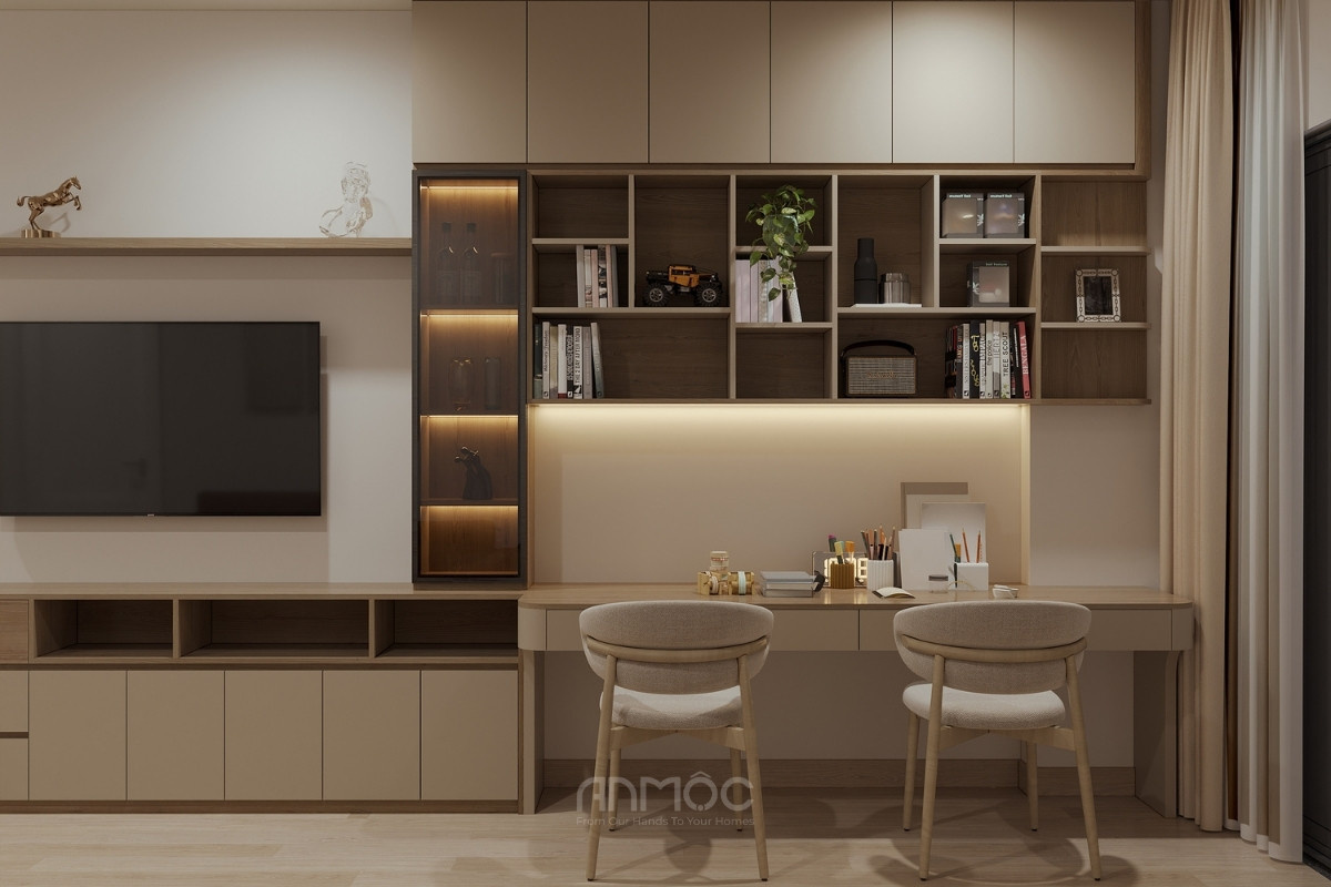 Thiết kế hệ tủ tích hợp bàn làm việc thông minh, tối ưu không gian sống