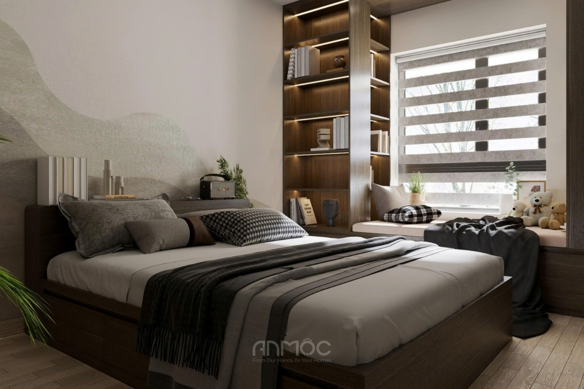 Thiết kế nội thất phòng ngủ chung cư Diamond Riverside 23m2 của chị Tâm