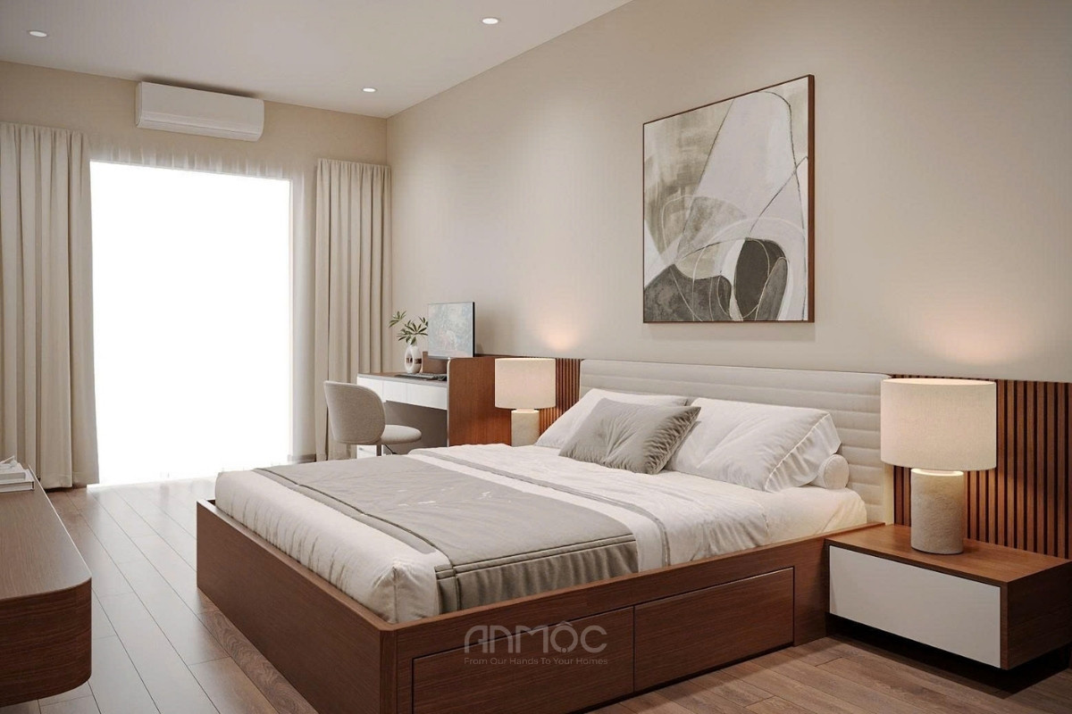 Bục giường ngủ bằng gỗ hiện đại, thiết kế tối ưu tích hợp ngăn kéo chứa đồ tiện lợi