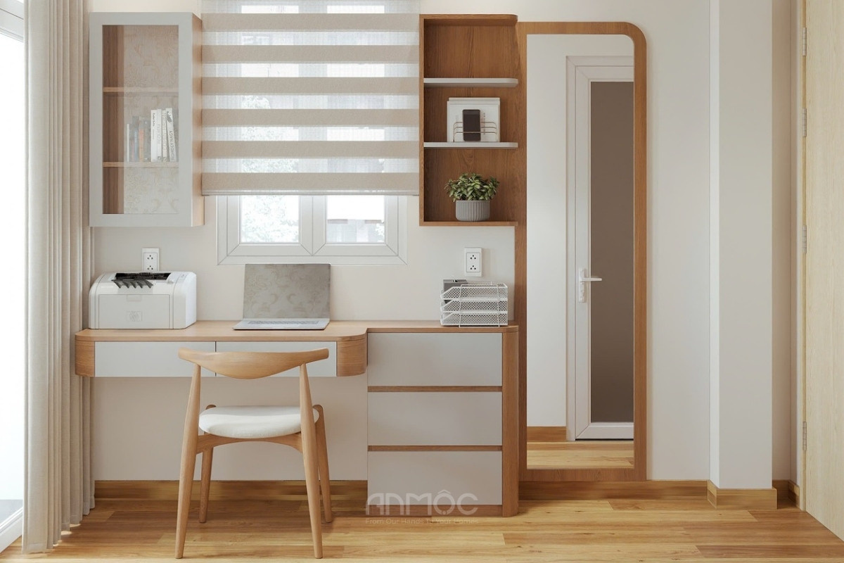 Góc làm việc trong phòng ngủ 3 tràn ngập ánh sáng và thoáng đãng
