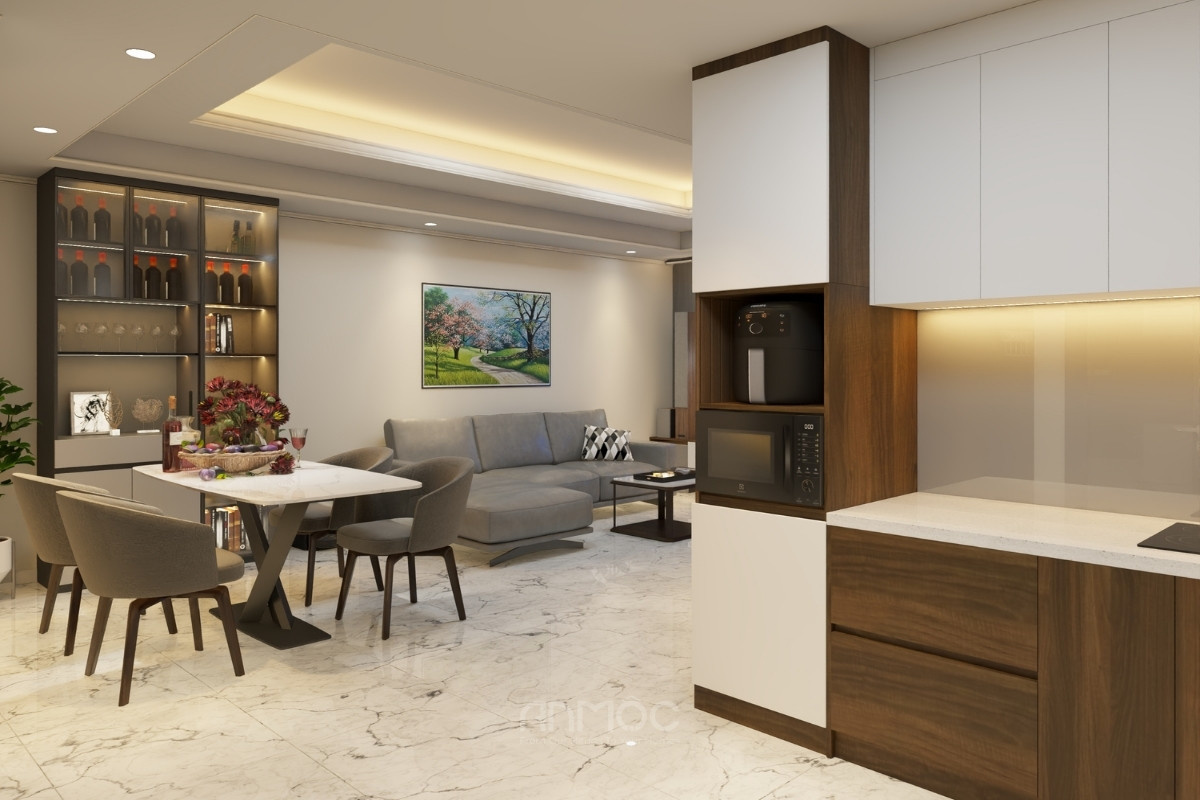 Góc nhìn từ phòng khách ra phòng bếp