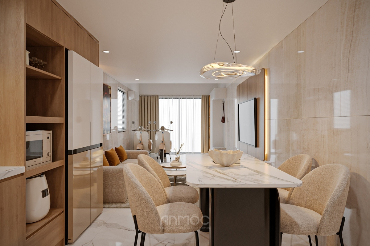 Hướng nhìn từ bếp ra khu vực phòng khách
