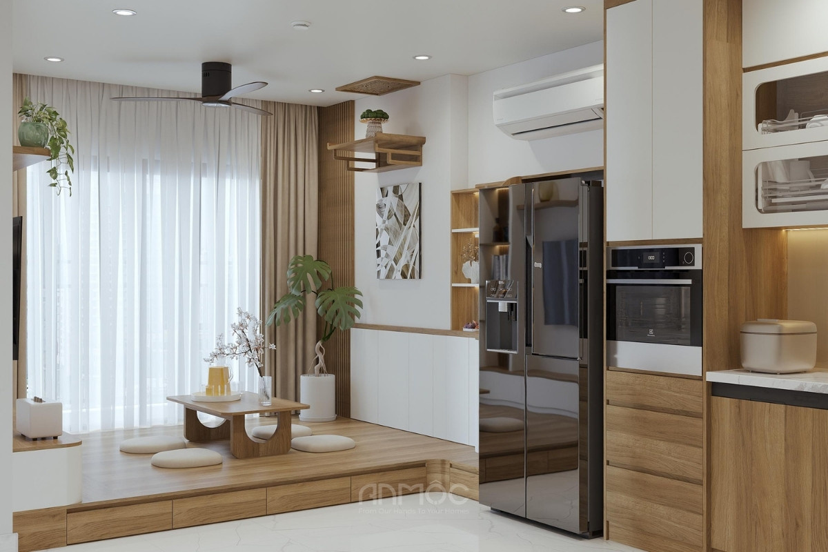 Hướng nhìn từ phòng bếp vào phòng khách