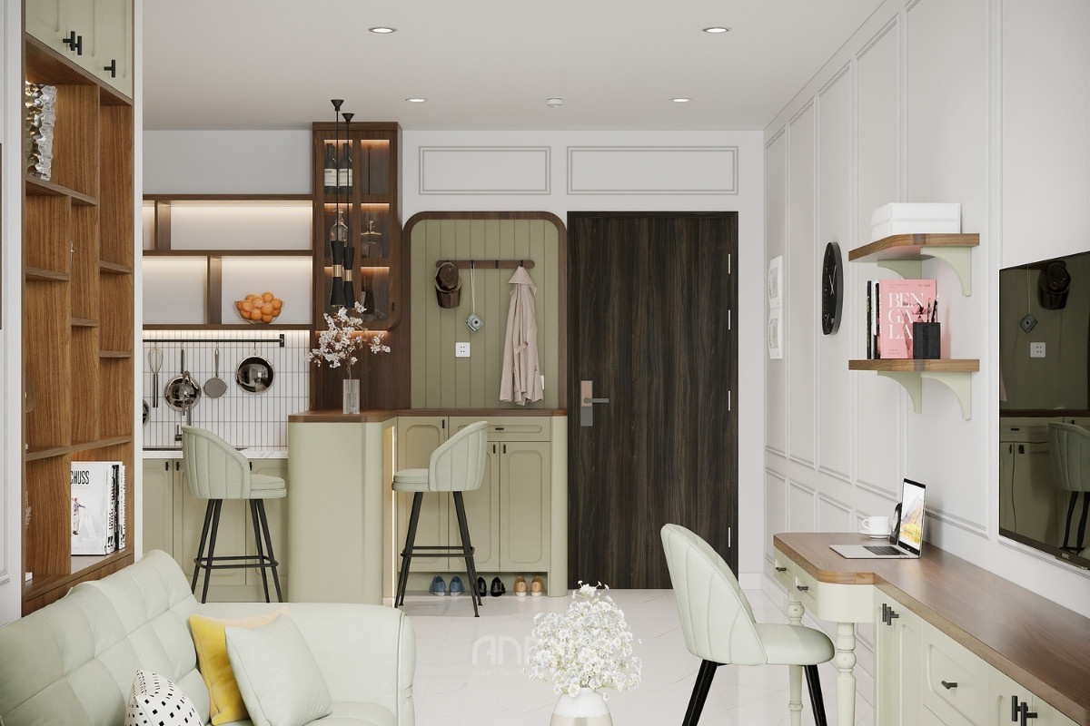 Hướng nhìn từ phòng khách vào phòng bếp