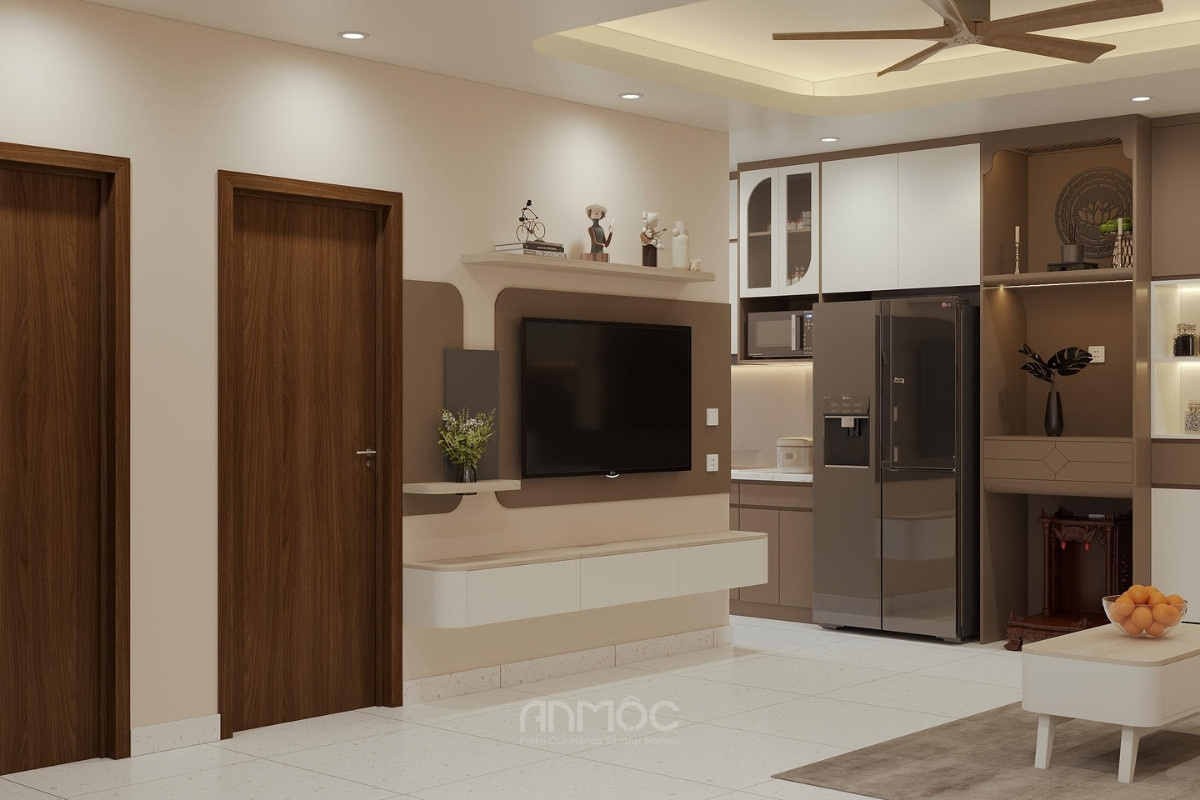 Phòng khách thiết kế liền bếp