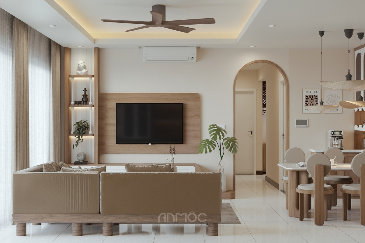 Tổng thể nội thất phòng khách chung cư Palm Heights 65m2