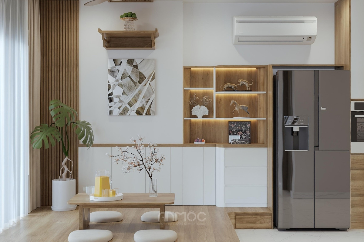 Tổng thể nội thất phòng khách phong cách japandi