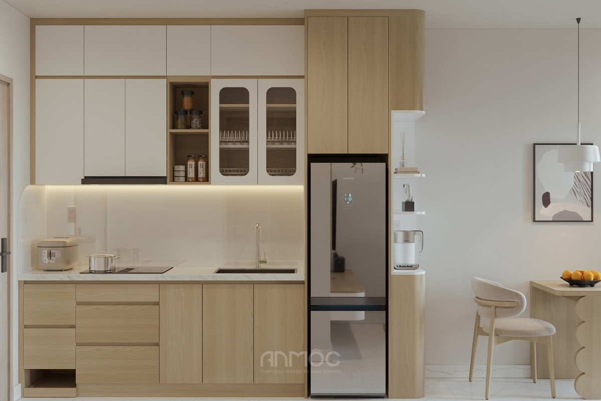 Tủ bếp chữ I kịch trần giúp tiết kiệm diện tích