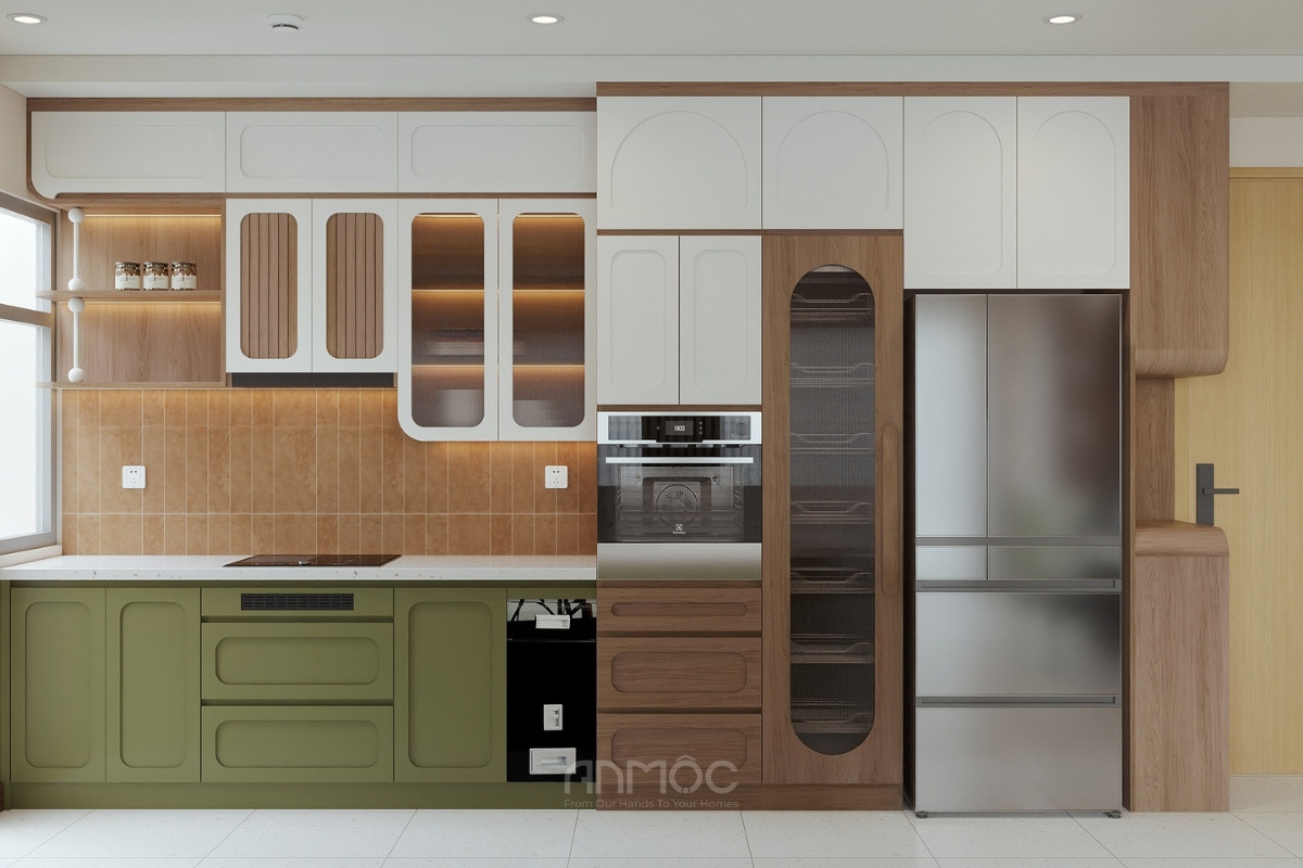 Tủ bếp thiết kế chữ I kịch trần giúp tiết kiệm diện tích