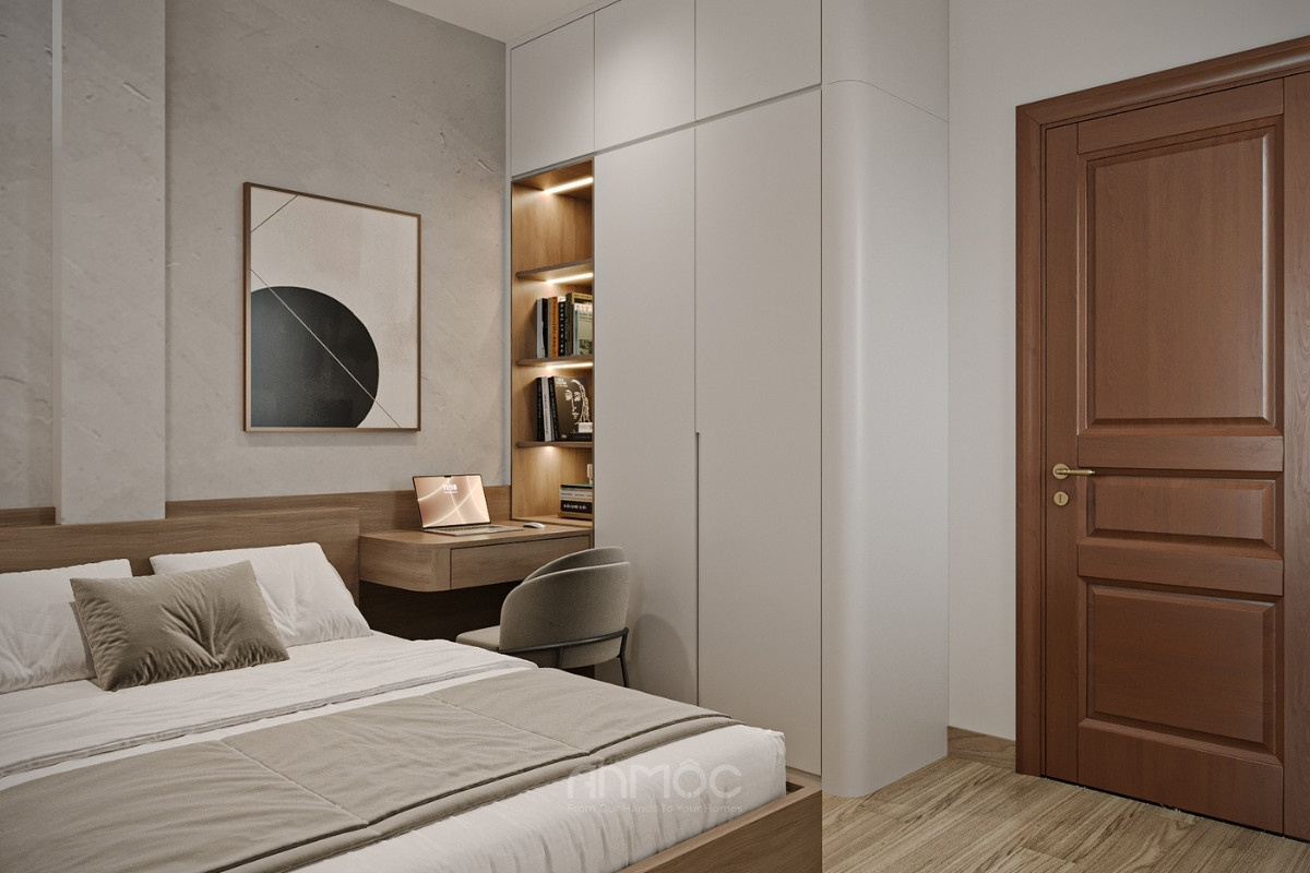 Tủ quần áo 1 thiết kế góc cạnh bo cong và tích hợp kệ trang trí tiện lợi
