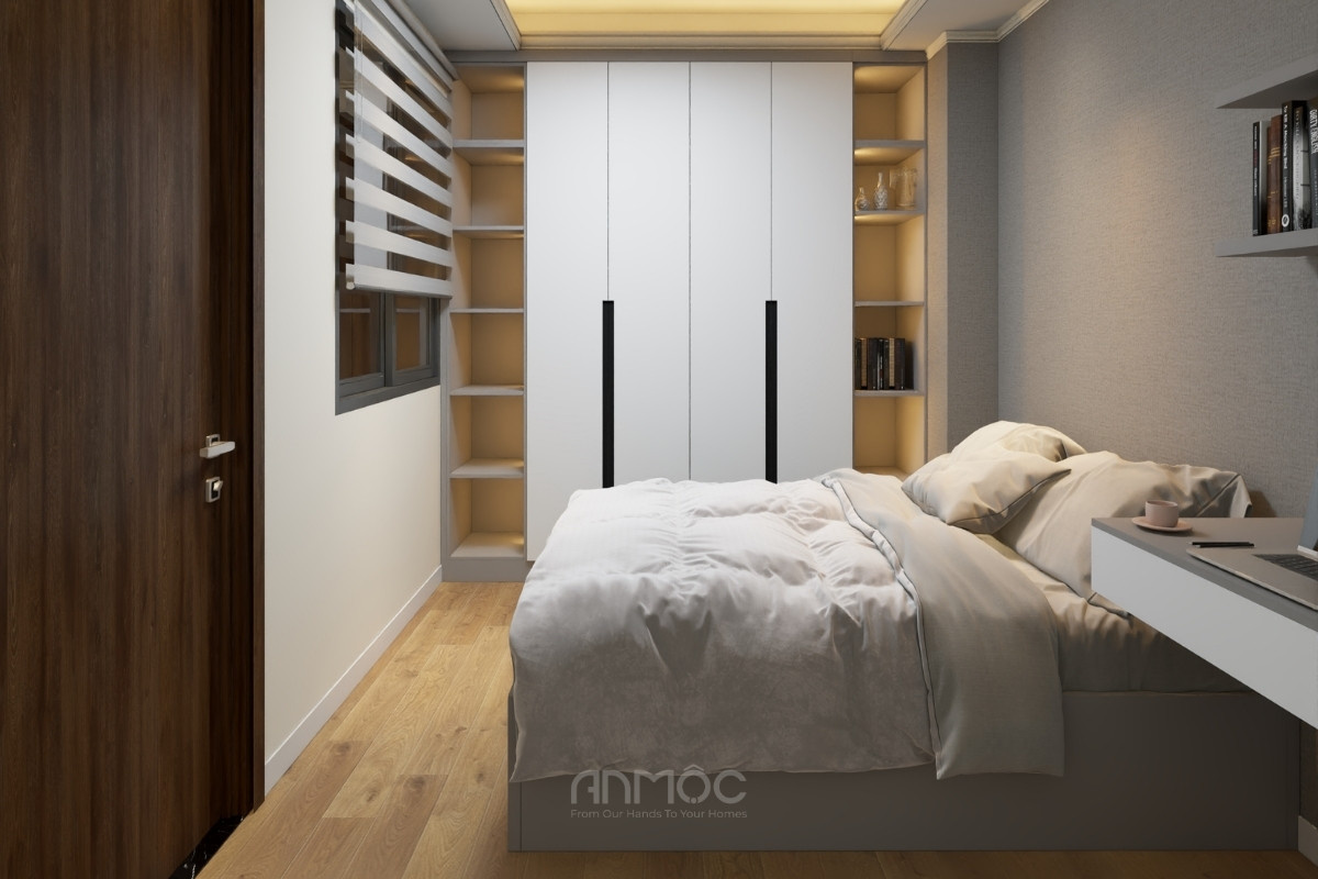 Tủ quần áo âm tường kết hợp kệ trang trí hiện đại