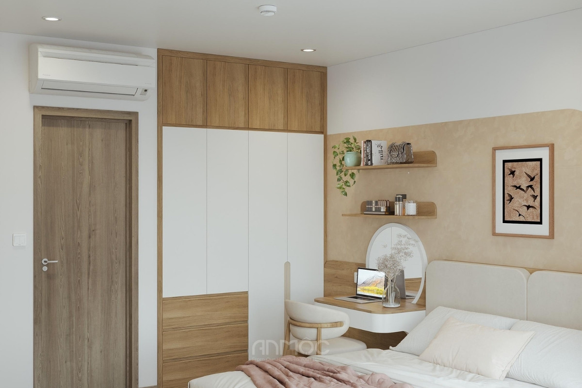 Tủ quần áo được thiết kế âm tường và kịch trần giúp tiết kiệm diện tích