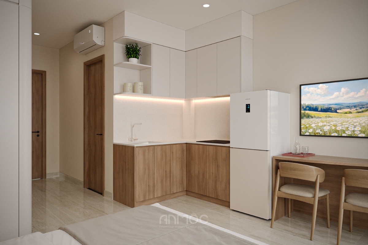 Tủ bếp thiết kế chữ L và kịch trần