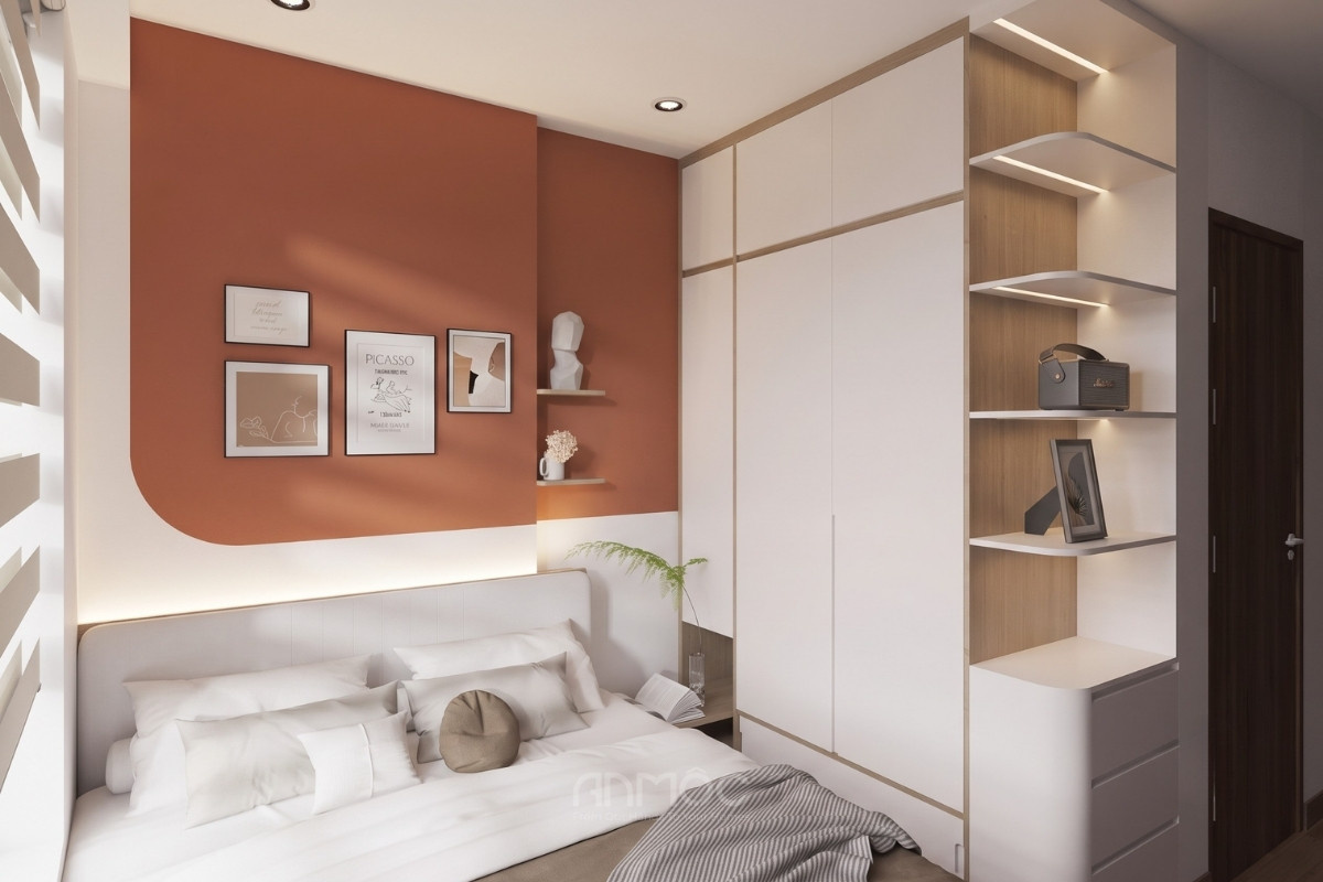Tủ quần áo tích hợp kệ trang trí thiết kế kịch trần